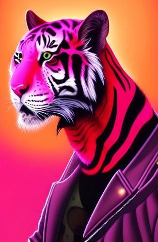 Tigre rosa con cazadora de cuero